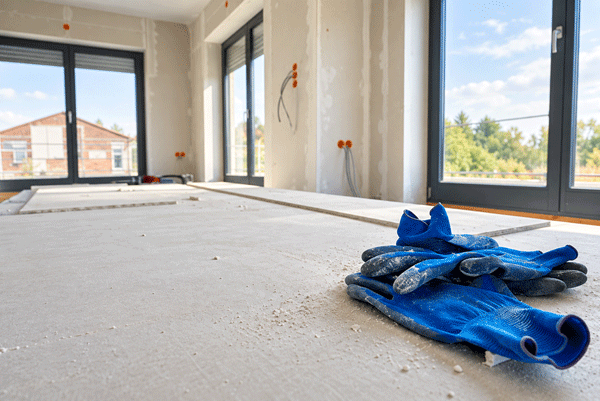 Werkzeug und vorbereiteter Innenraum bei Renovierungsarbeiten